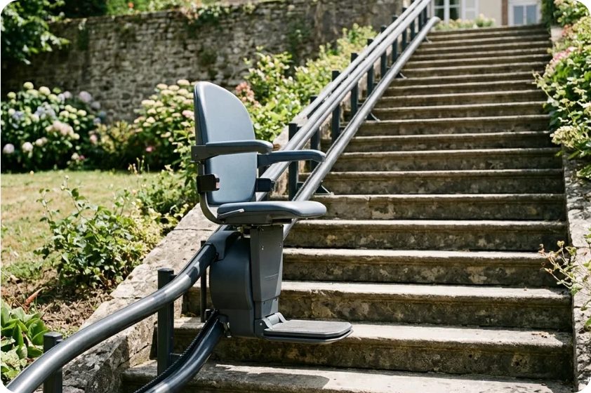 Monte-escalier extérieur avec matériaux traités contre les intempéries