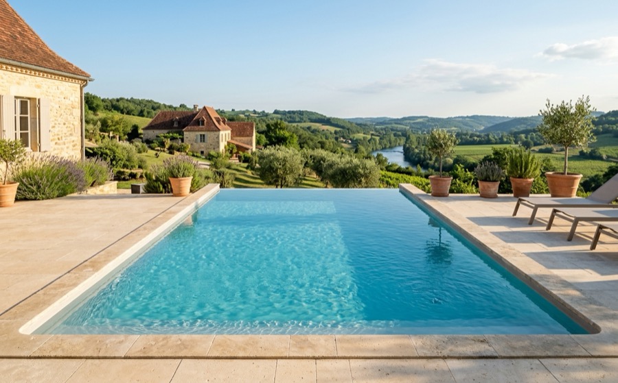 Piscine à débordement à Dœuil-sur-le-Mignon